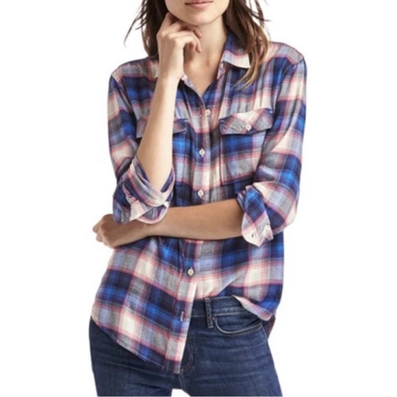 Gap x Pendleton Tops - Gap x Pendleton Plaid Boyfriend 2 Pocket Flannel Button Down Shirt Soft